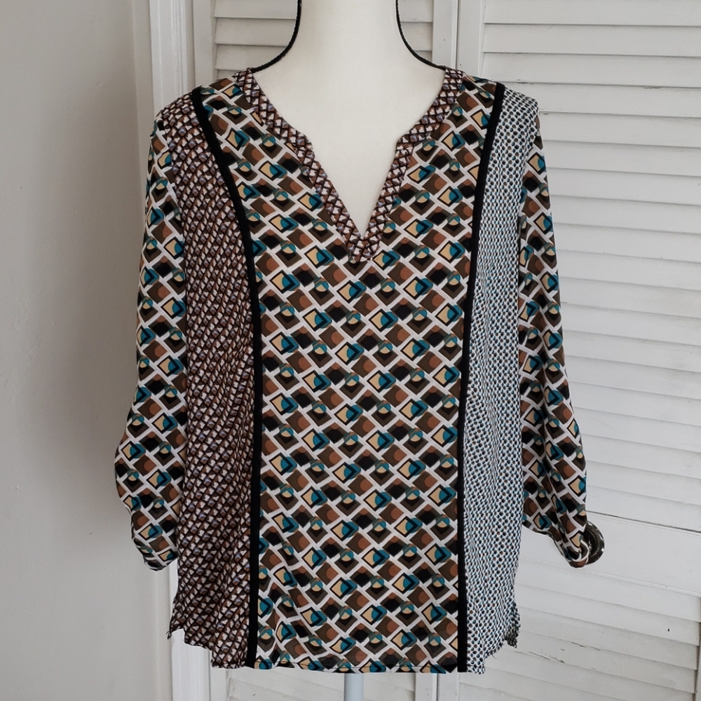 Geometric Multi-Color & Design Tunic Blouse, Large - image 1